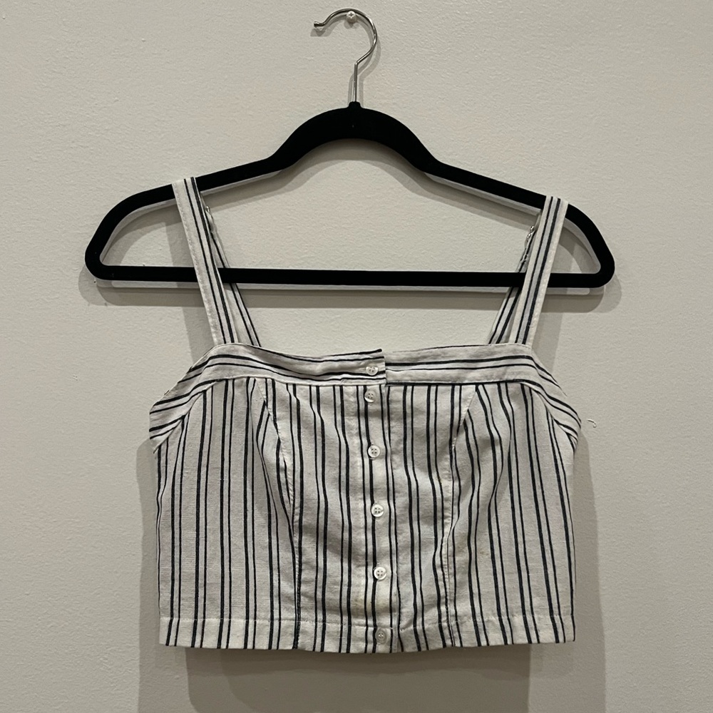 Cute Brandy Melville Blue & White Striped Button Tank Top